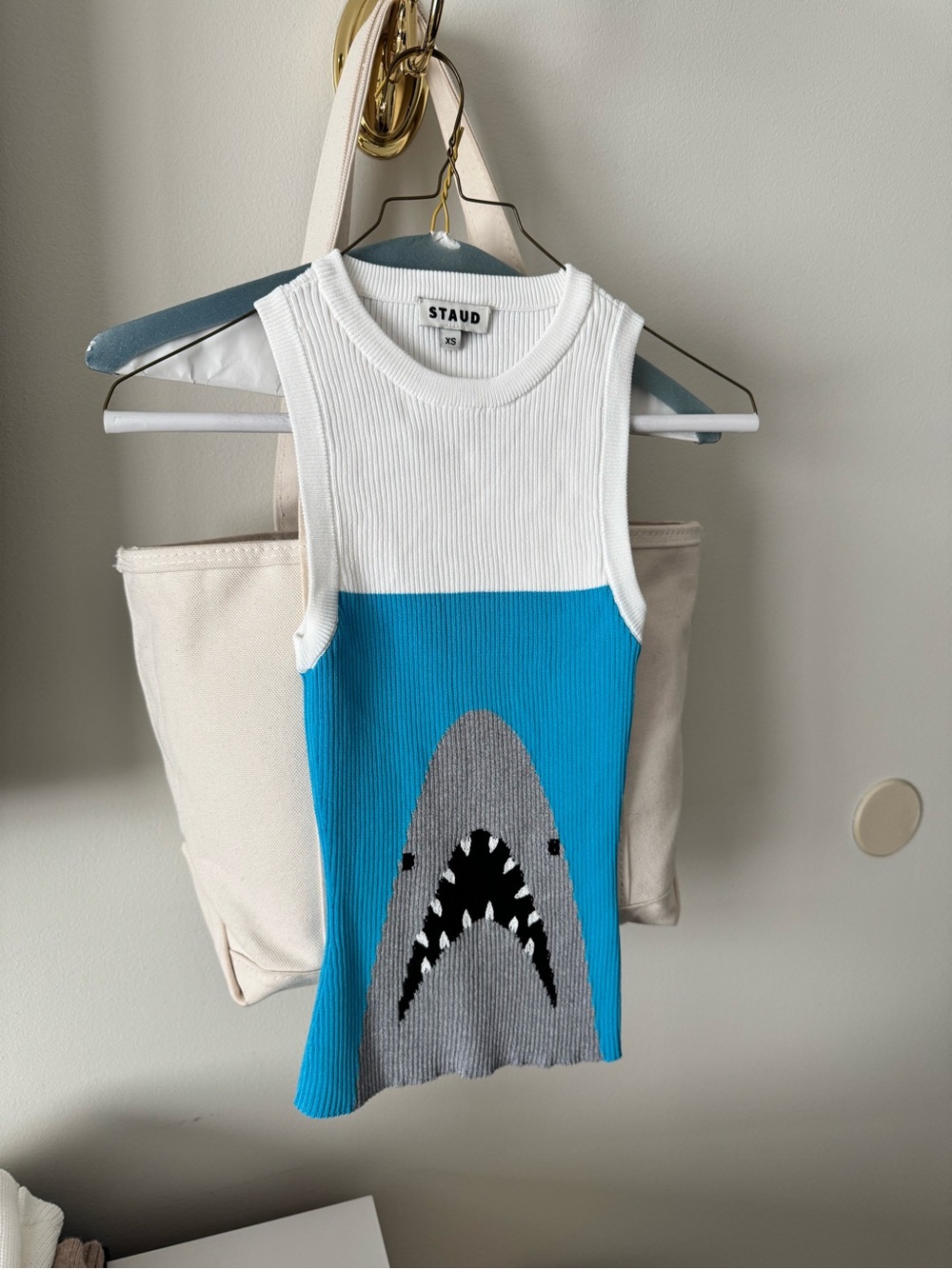 Staud White & Blue Shark Tank Top XS